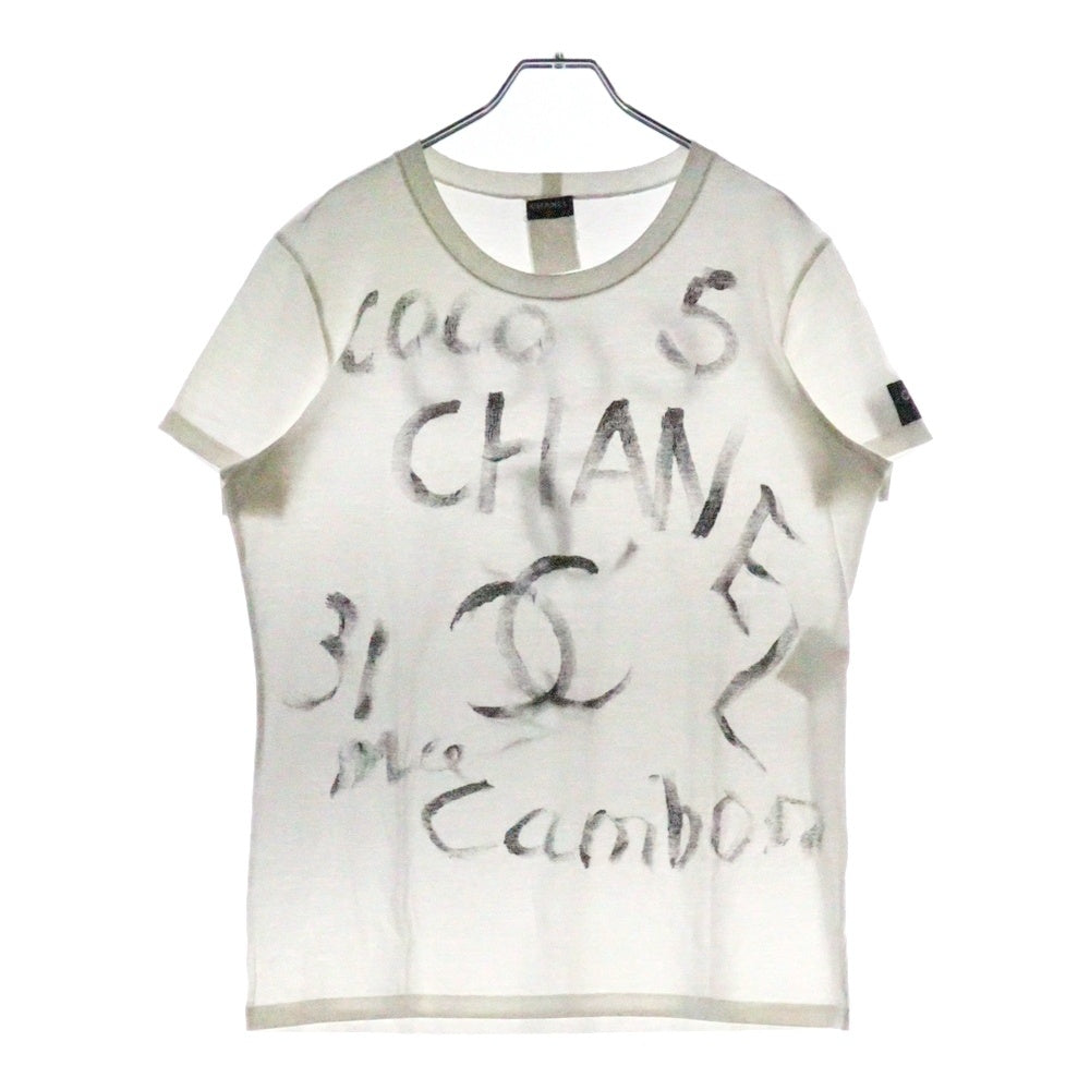 CHANEL(シャネル) 2008 CHRISTMAS クリスマス ハンドペイントデザイン 半袖Tシャツ ホワイト