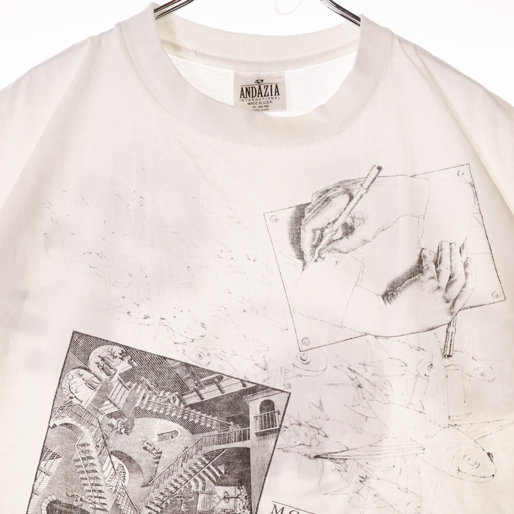 VINTAGE(ヴィンテージ) 90S M.C. Escher エッシャー グラフィックプリント 半袖Tシャツ ホワイト