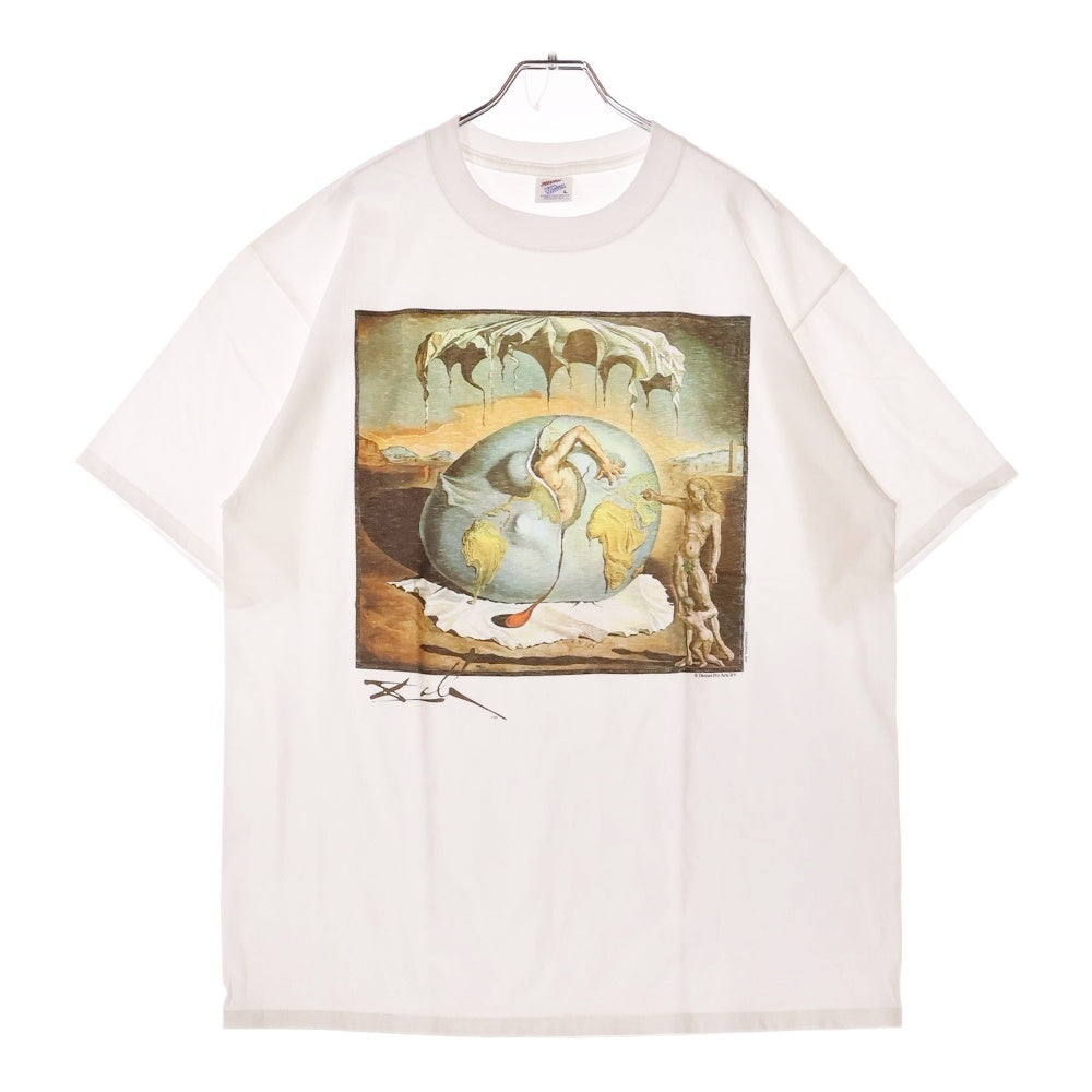 VINTAGE(ヴィンテージ) 90-00S Salvador Dali 新人類の誕生を見つめる地政学の子供 アートプリント 半袖Tシャツ ホワイト