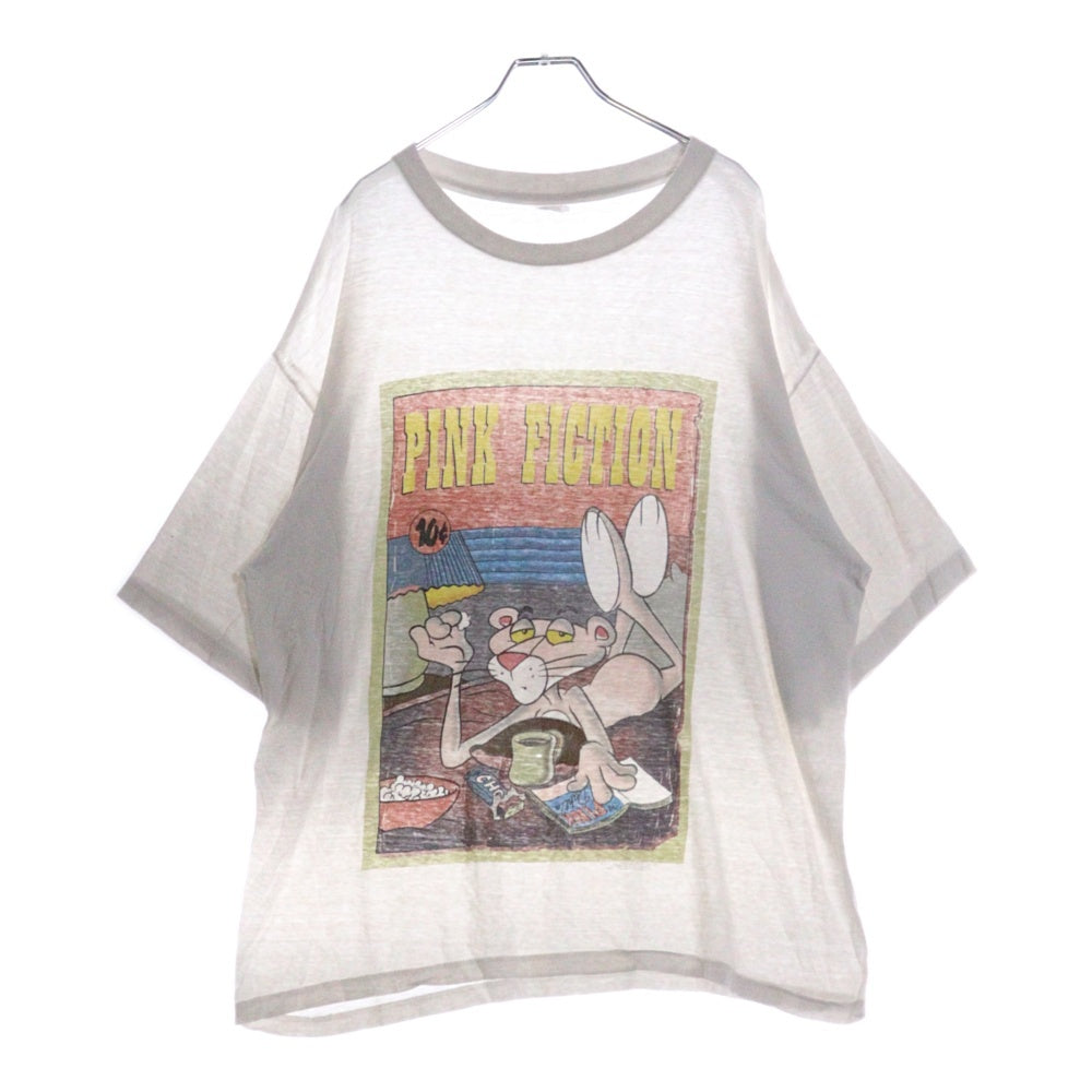 VINTAGE(ヴィンテージ) 90s PINK FICTION ピンクパンサー ピンクフィクション パロディ フロント プリント 半袖Tシャツ ホワイト