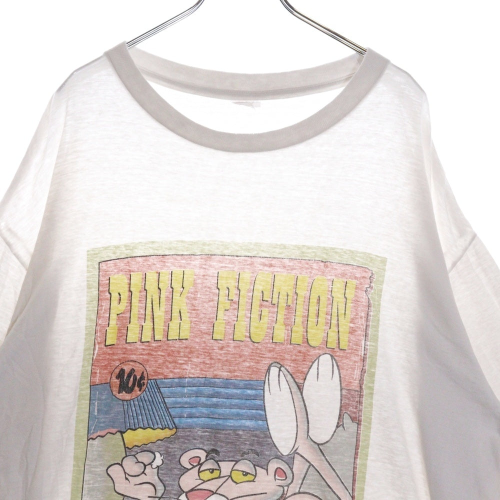 VINTAGE(ヴィンテージ) 90s PINK FICTION ピンクパンサー ピンクフィクション パロディ フロント プリント 半袖Tシャツ ホワイト