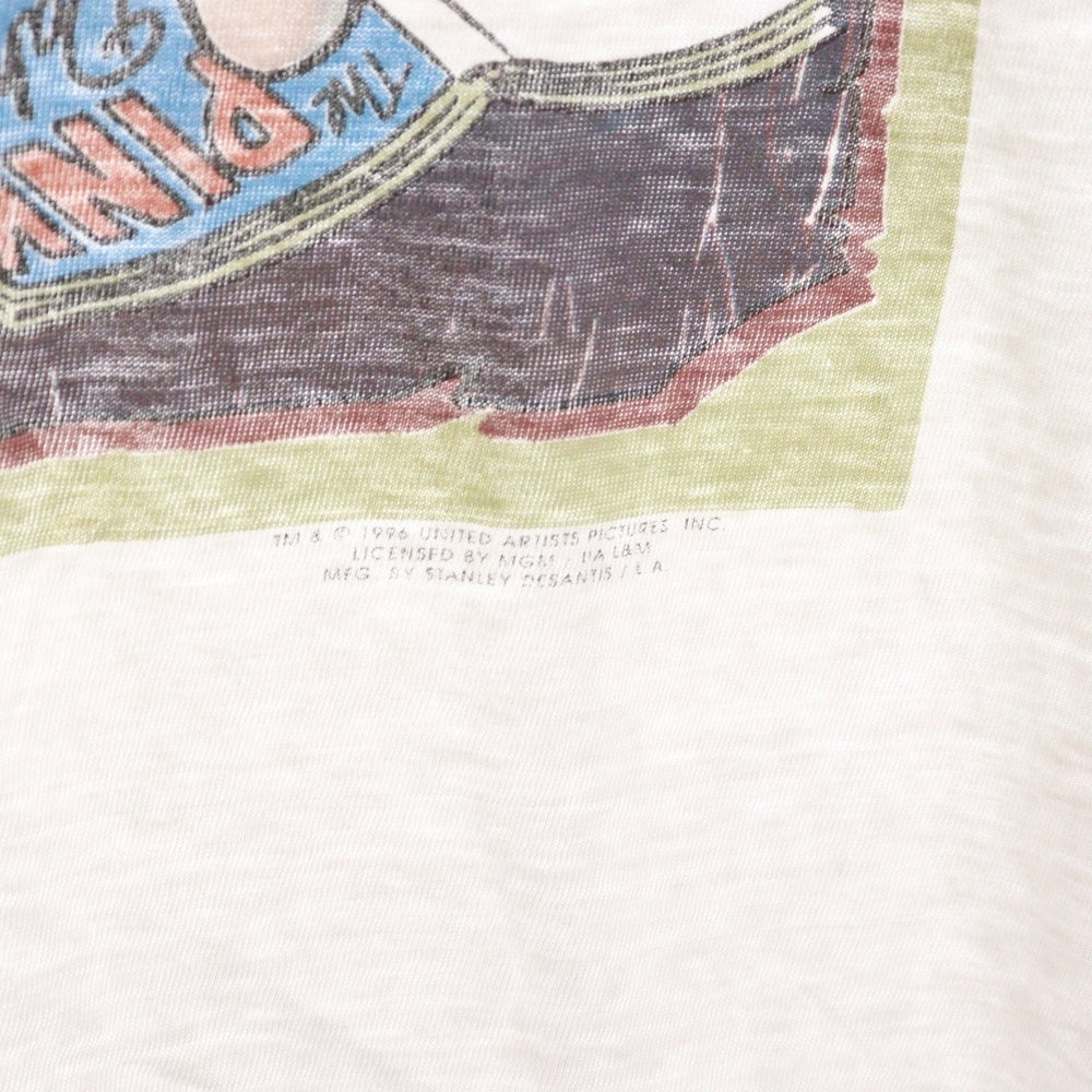 VINTAGE(ヴィンテージ) 90s PINK FICTION ピンクパンサー ピンクフィクション パロディ フロント プリント 半袖Tシャツ ホワイト