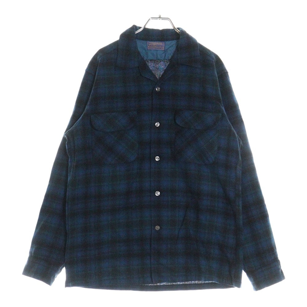 PENDLETON(ペンドルトン) 50S VINTAGE タータンチェック オープンカラー ウールシャツ ブルー