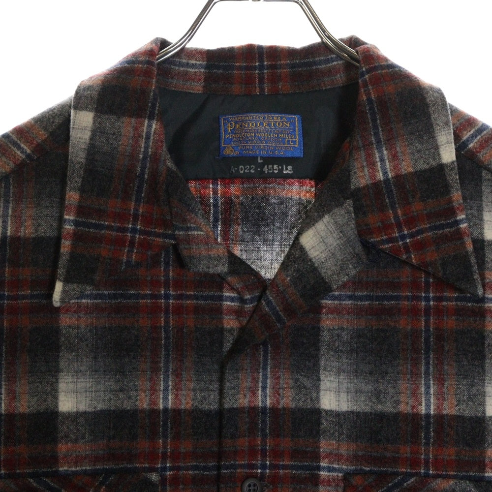 PENDLETON(ペンドルトン) 70S VINTAGE タータンチェック ロングスリーブ オープンカラー ウールシャツ レッド
