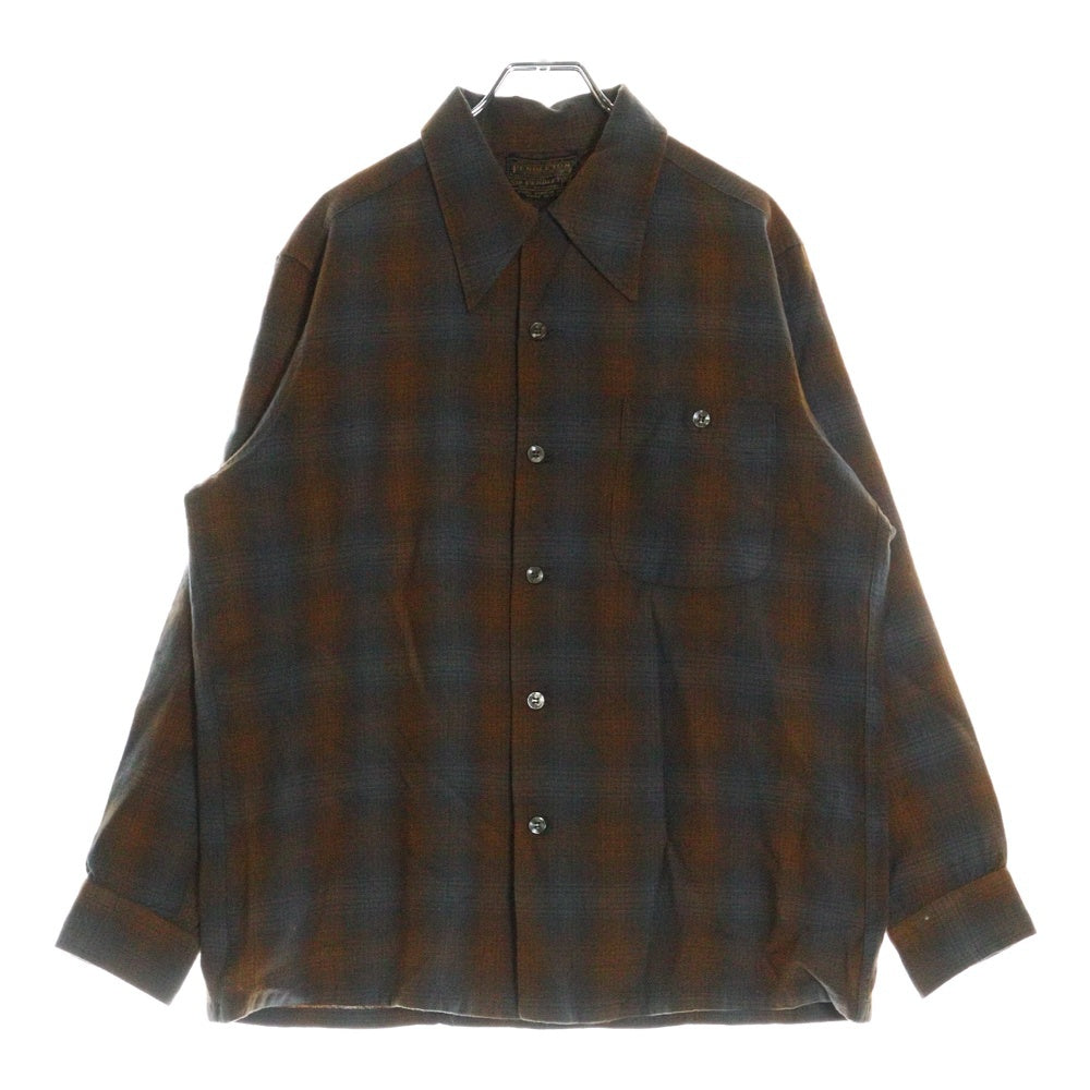 PENDLETON(ペンドルトン) 70S VINTAGE オンブレチェック ロングスリーブ オープンカラー ウールシャツ ブラウン