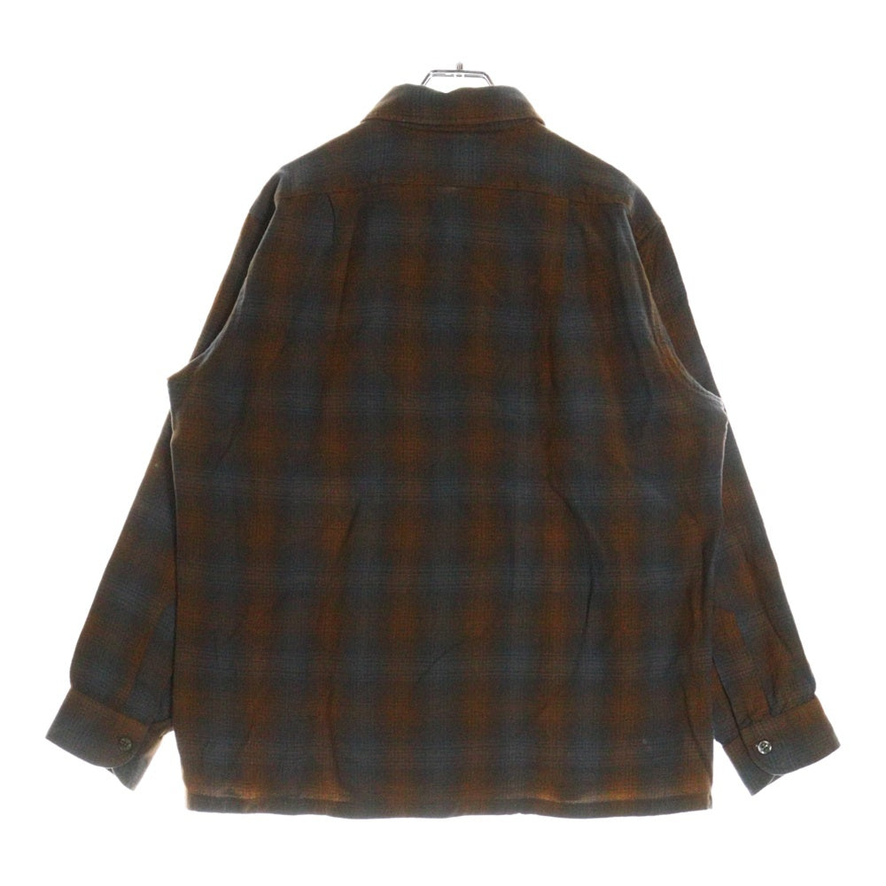 PENDLETON(ペンドルトン) 70S VINTAGE オンブレチェック ロングスリーブ オープンカラー ウールシャツ ブラウン