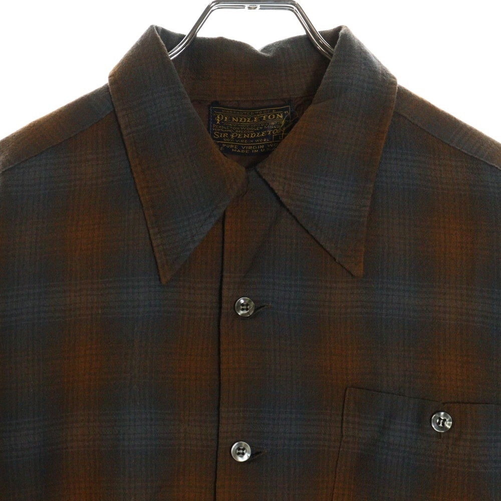 PENDLETON(ペンドルトン) 70S VINTAGE オンブレチェック ロングスリーブ オープンカラー ウールシャツ ブラウン