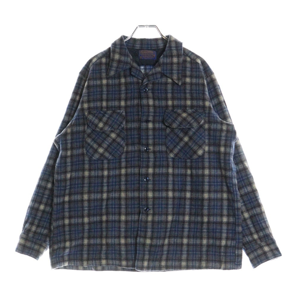 PENDLETON(ペンドルトン) 70S VINTAGE タータンチェック オープンカラー ウールシャツ ブルー