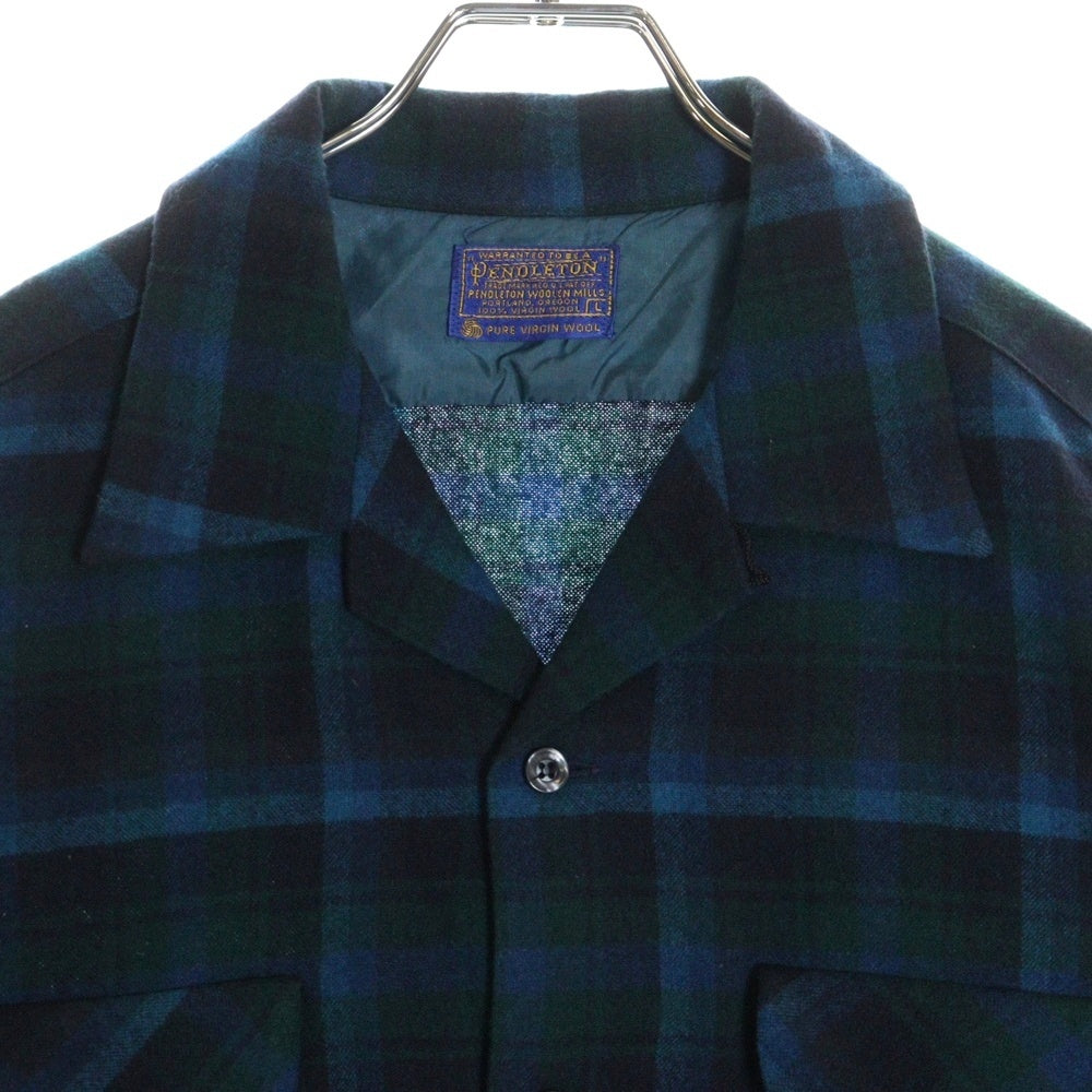 PENDLETON(ペンドルトン) 60S VINTAGE タータンチェック オープンカラー ウールシャツ ブルー