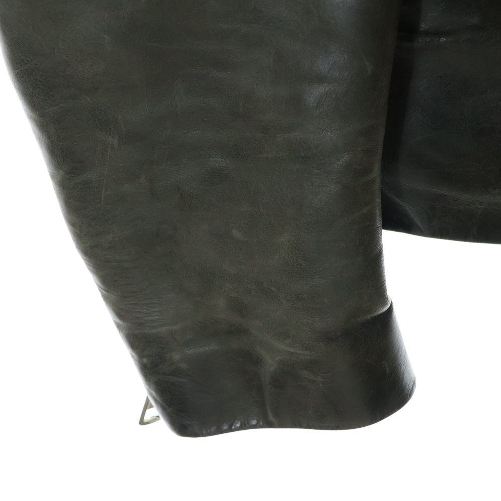 Maison Martin Margiela(メゾンマルタンマルジェラ) 01AW Archive 本人期 ダメージ加工 ビニールタグ 八の字 レザーライダースジャケット ダークグリーン