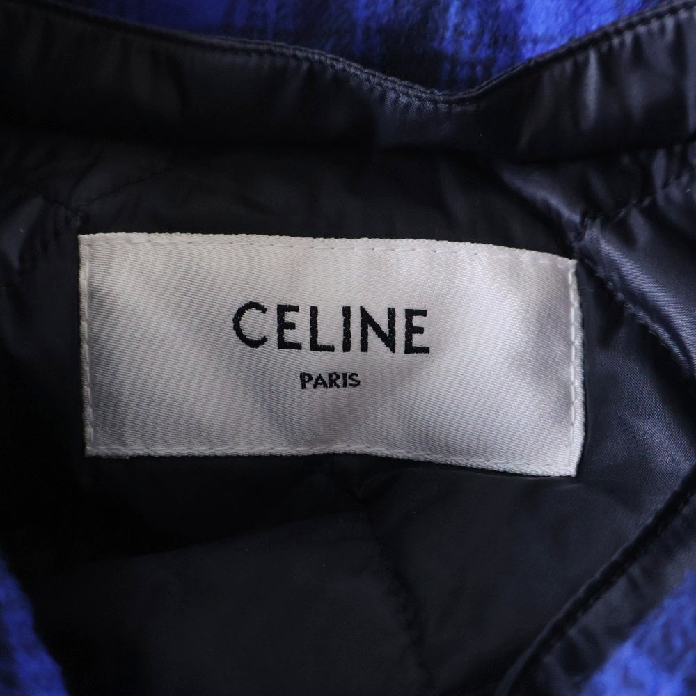 CELINE(セリーヌ) 22AW フードロゴ 長袖パディッドチェックシャツ ブルー/ブラック 2W410994R