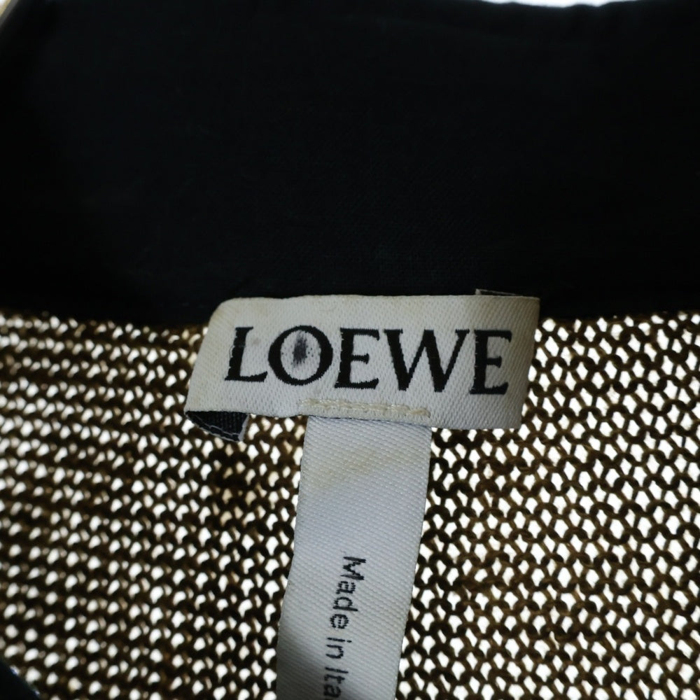 LOEWE(ロエベ) スカルワッペン付き リネン ロングスリーブ ポロシャツ ブラウン