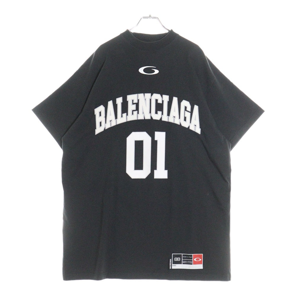 BALENCIAGA(バレンシアガ) BASKETBALL SERIES バスケットシリーズ ロゴ刺繍デザイン クルーネック 半袖Tシャツ ブラック 787349 TRVW9