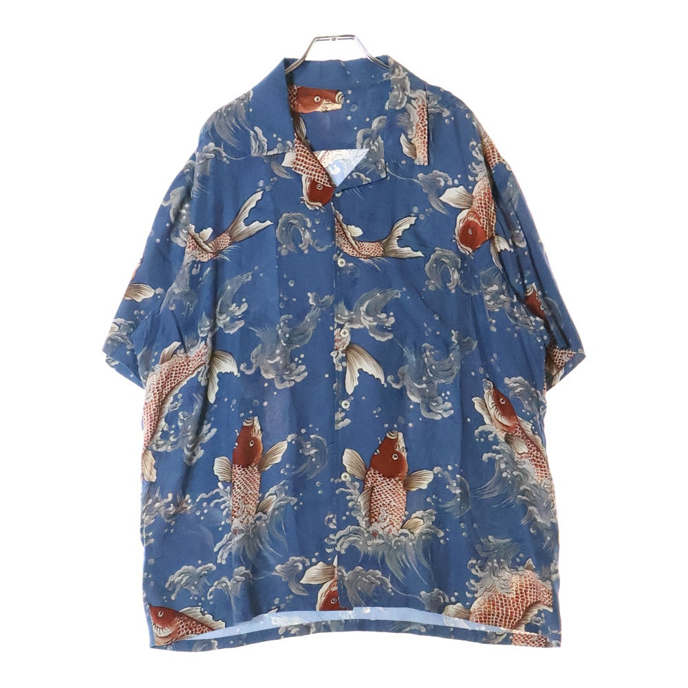 VINTAGE(ヴィンテージ) 90S 鯉の滝登り 総柄プリント アロハシャツ ブルー