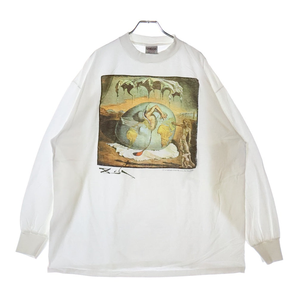 VINTAGE(ヴィンテージ) 90s Salvador Dali 新人類の誕生を見つめる地政学の子供 アートプリント 長袖Tシャツ ホワイト