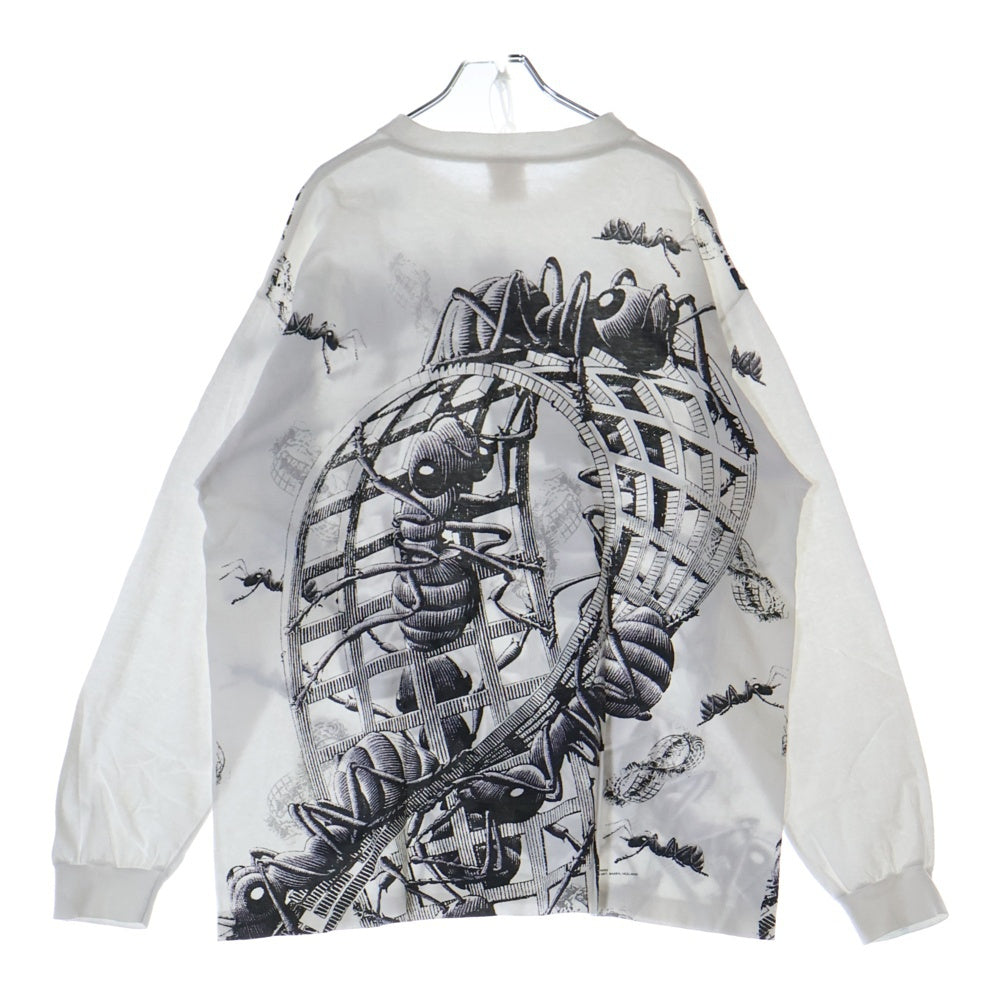 VINTAGE(ヴィンテージ) 90s M.C.Escher M?bius Strip II エッシャー 赤あり アートプリント ロングスリーブ 長袖半袖Tシャツ ホワイト