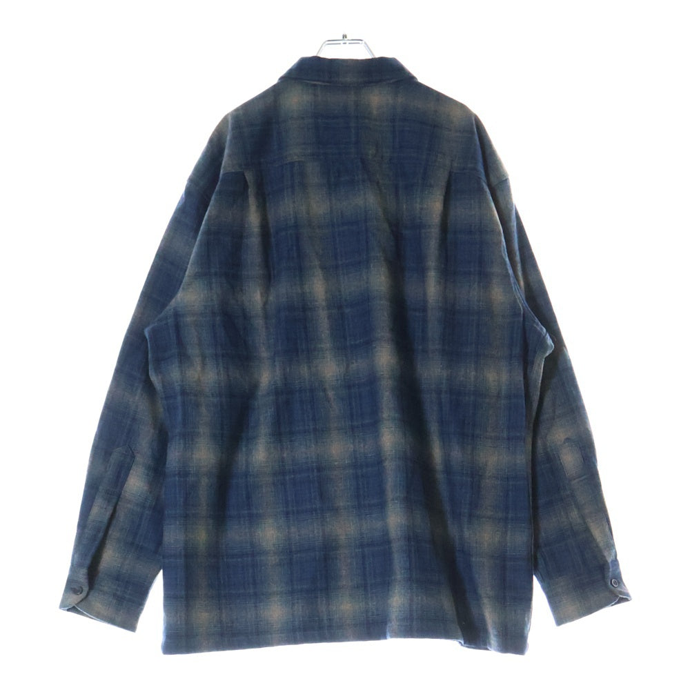 PENDLETON(ペンドルトン) 90S オンブレチェック ウール オープンカラー ロングスリーブ 長袖シャツ ブルー