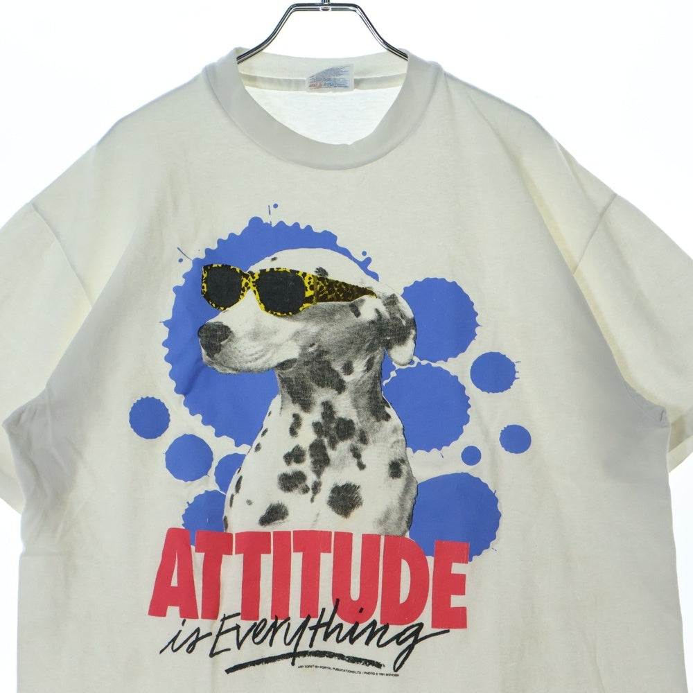 VINTAGE(ヴィンテージ) 90s ATTITUDE TEE ダルメシアン フロントプリント半袖Tシャツ カットソー ホワイト