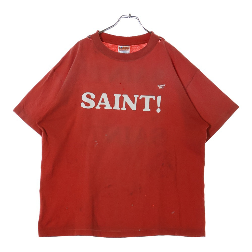 SAINT MICHAEL(セントマイケル) 25SS SM-HR8-0000-027 ヴィンテージ加工プリントTシャツ 半袖カットソー レッド