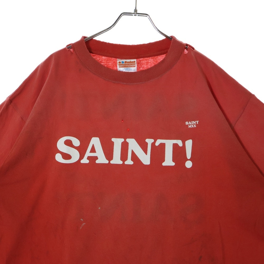SAINT MICHAEL(セントマイケル) 25SS SM-HR8-0000-027 ヴィンテージ加工プリントTシャツ 半袖カットソー レッド