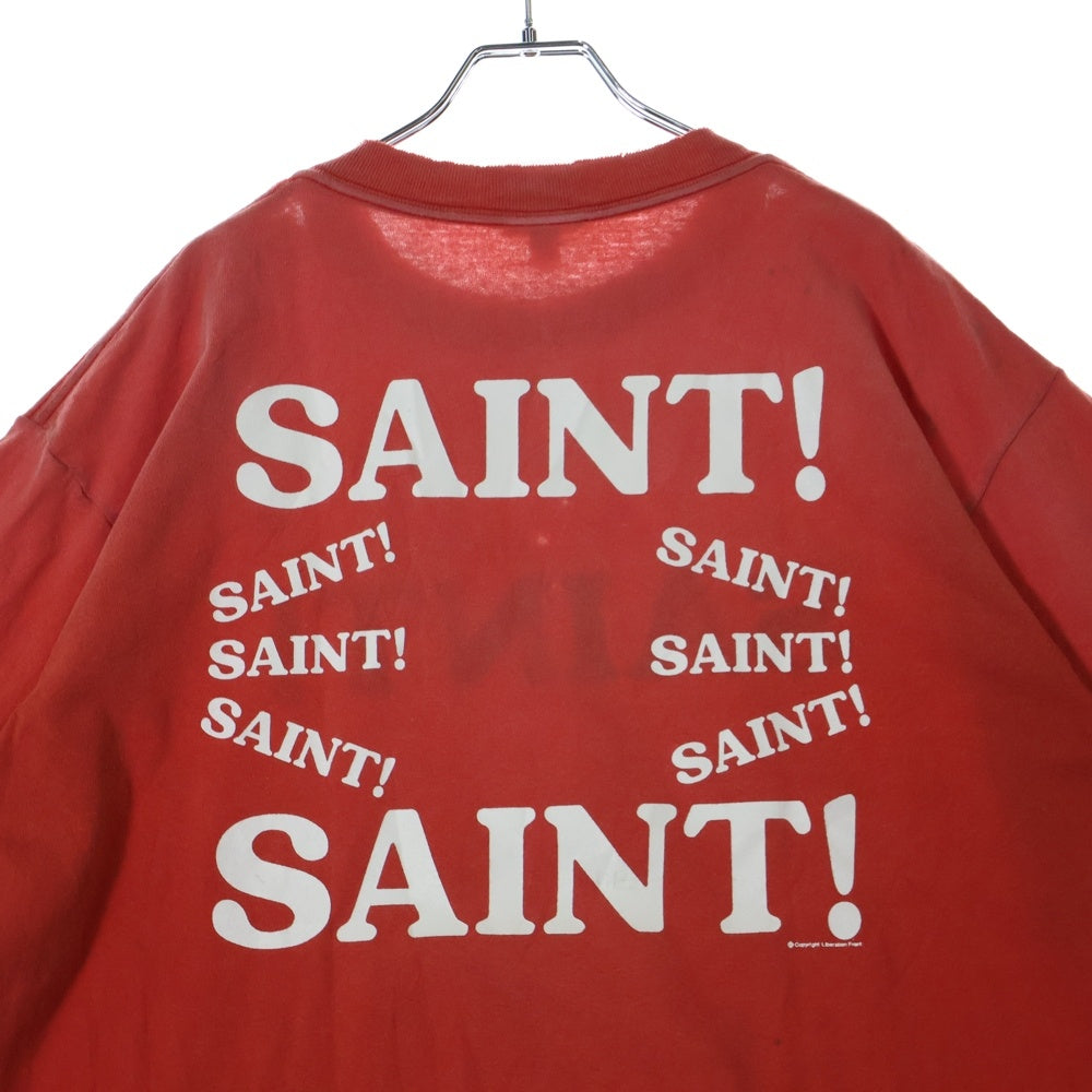 SAINT MICHAEL(セントマイケル) 25SS SM-HR8-0000-027 ヴィンテージ加工プリントTシャツ 半袖カットソー レッド