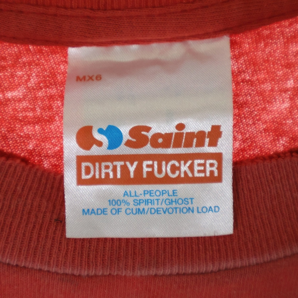 SAINT MICHAEL(セントマイケル) 25SS SM-HR8-0000-027 ヴィンテージ加工プリントTシャツ 半袖カットソー レッド