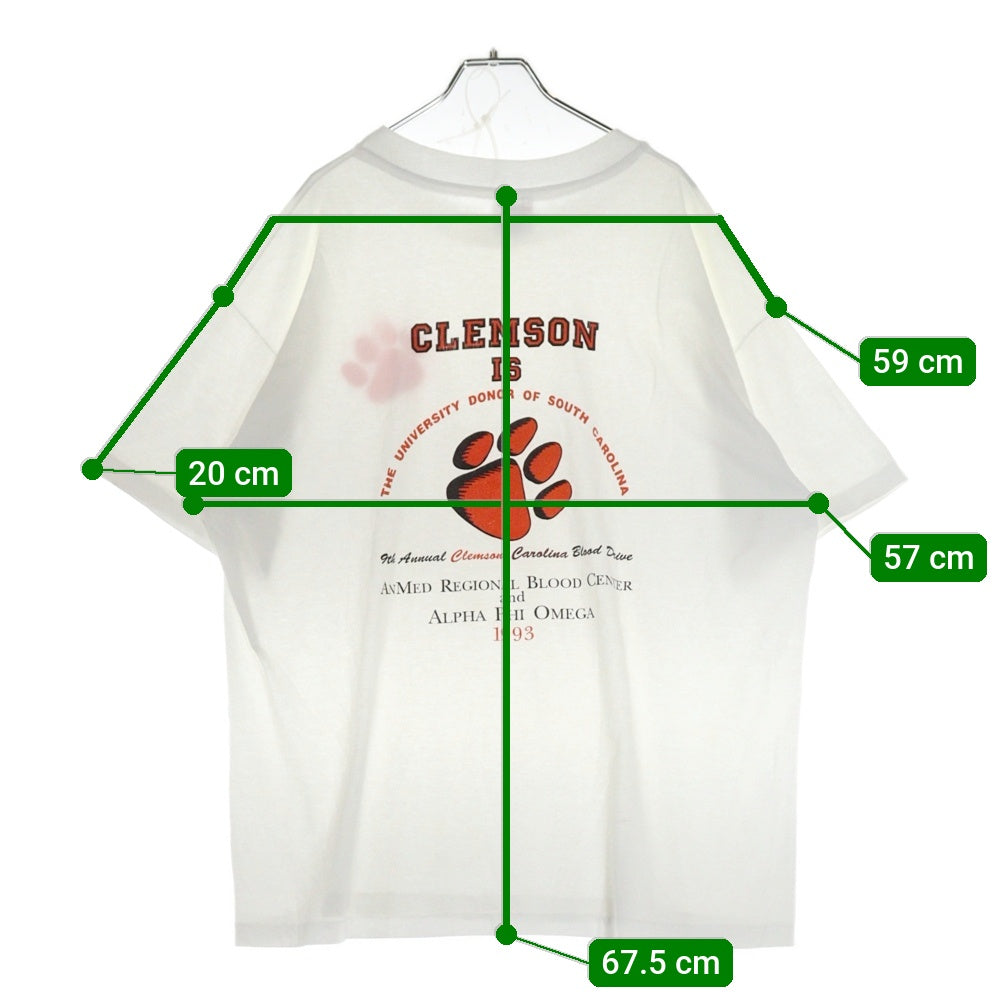 VINTAGE(ヴィンテージ) 90S CLEMSON カレッジプリント 半袖Tシャツ ホワイト