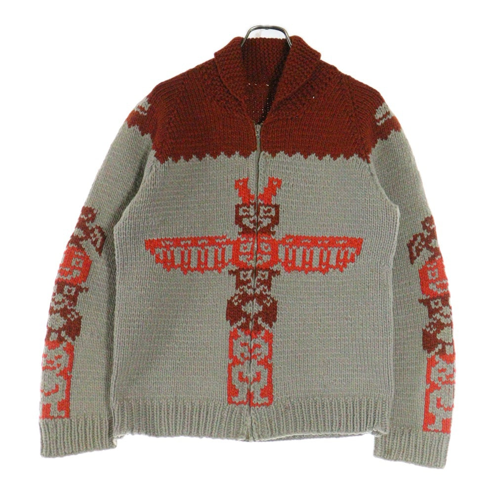 VINTAGE(ヴィンテージ) 60S COWICHAN WOOL JACKE TOTEM POLE LIGHTNINGジップ サンダーバード トーテムポール カウチンセーター グレー