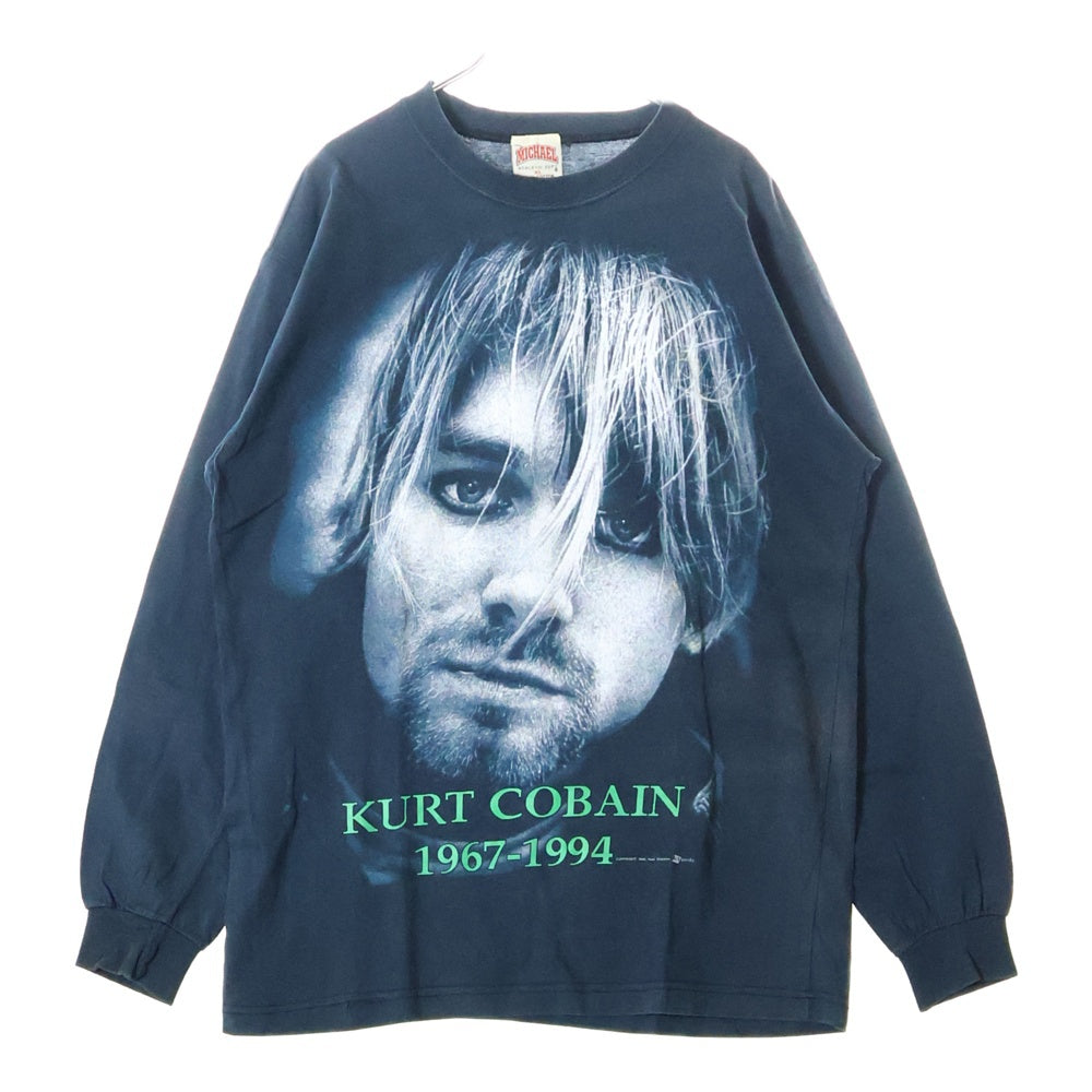 VINTAGE(ヴィンテージ) 90s NIRVANA KURT COBAIN MEMORIAL FACE BOOTLEG LS TEE ニルヴァーナ カートコバーン ブートレグ メモリアル両面プリント長袖Tシャツ 長袖カットソー ネイビー