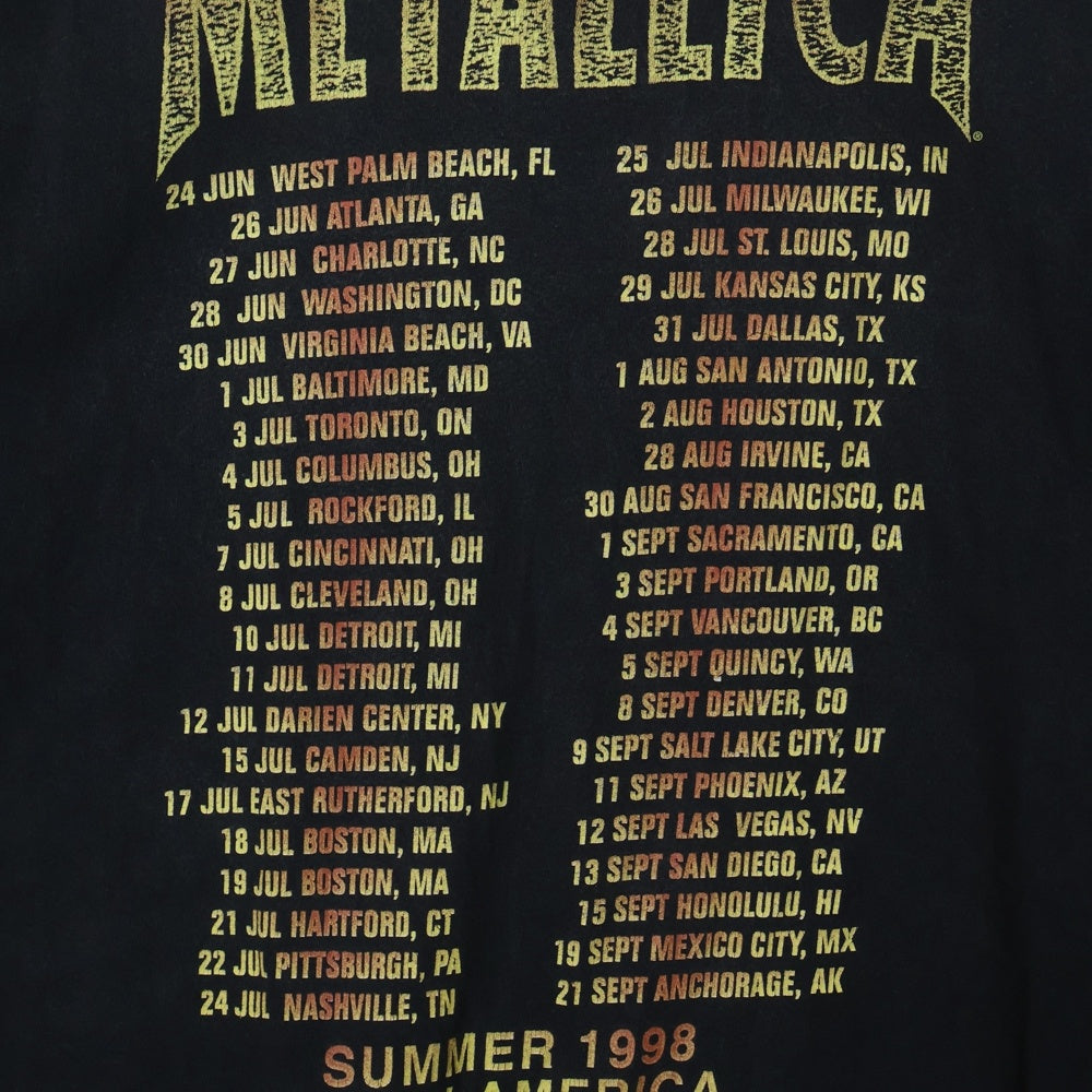 VINTAGE(ヴィンテージ) 90S METALLICA SUMMER 1998 NORTH AMERICA TOUR メタリカ 両面プリント 半袖Tシャツ ブラック
