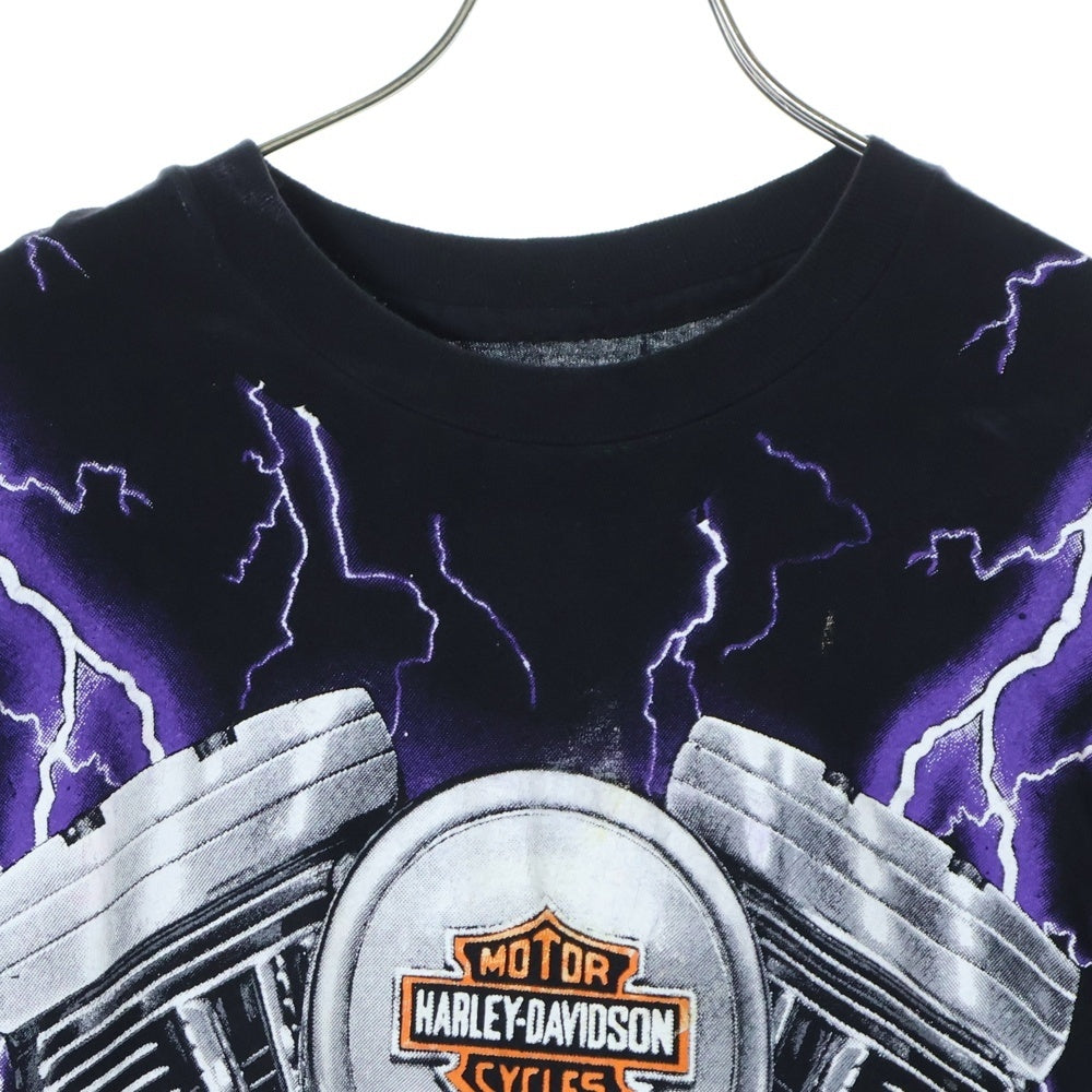 VINTAGE(ヴィンテージ) 90S Harley Davidson Thunder & Lightning ハーレーダビッドソン サンダー ライトニング オーバープリント 半袖Tシャツ ブラック