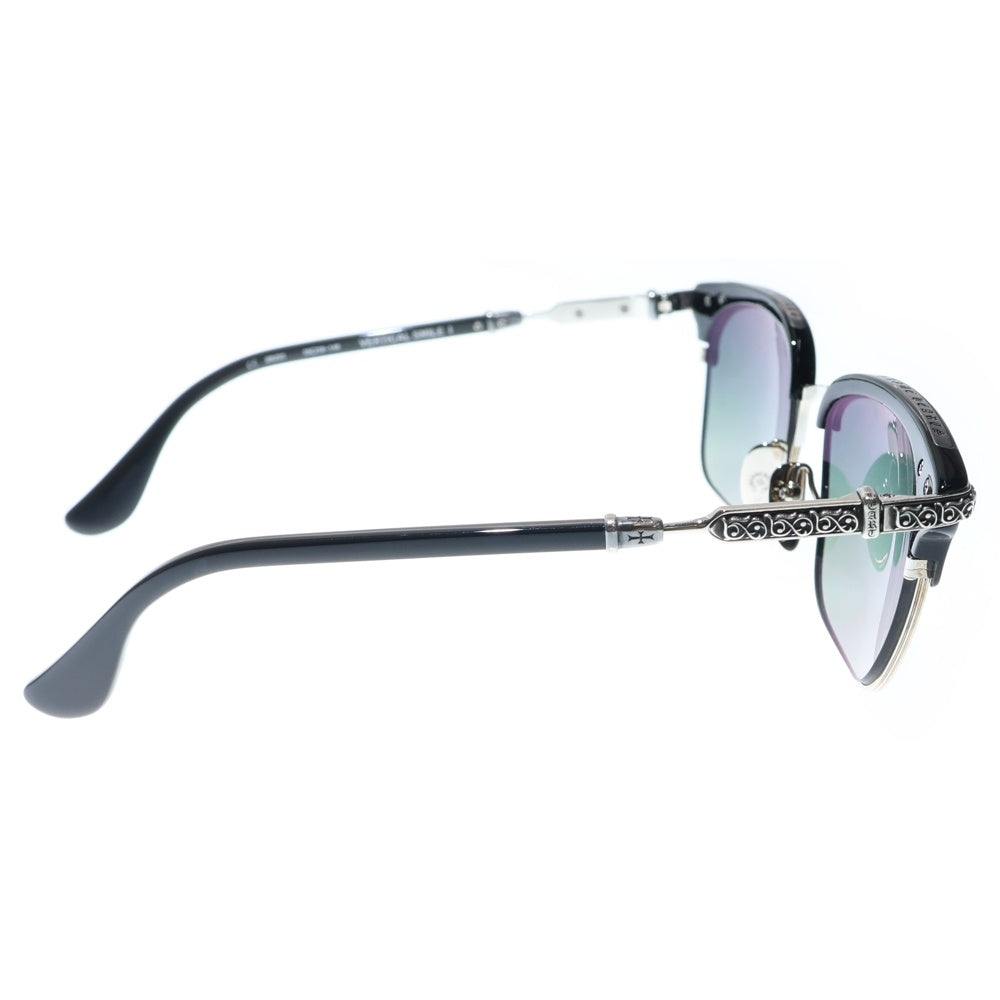 CHROME HEARTS(クロムハーツ) VERTICAL SMILE I サイドエタニティハーフリム サングラス メガネ ブラック/シルバー※度有り