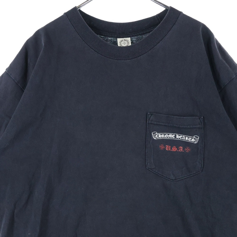 CHROME HEARTS(クロムハーツ) OLD AMERICAN FLAG TEE オールド アメリカンフラッグTシャツ 星条旗 ホースシュープリント 半袖カットソー ブラック