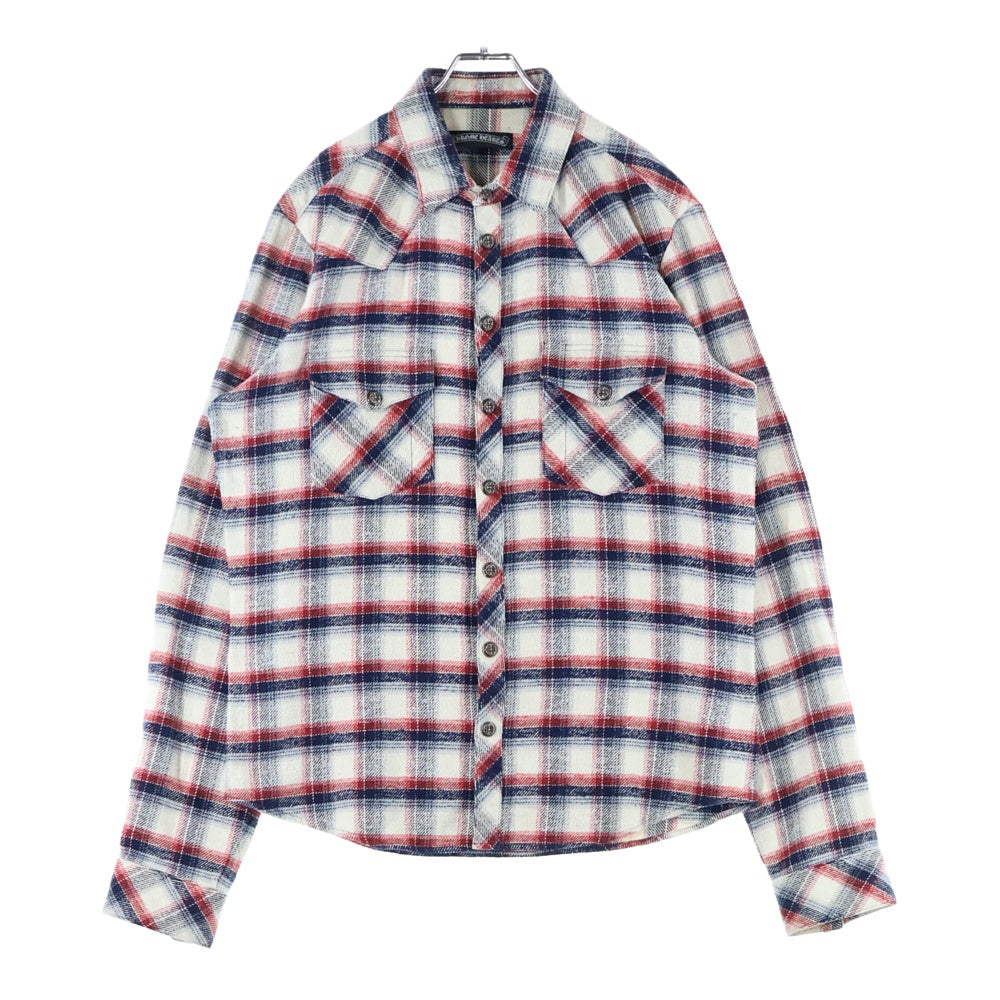 CHROME HEARTS(クロムハーツ) WESTERN ウェスタン フローラルクロスボタン クロスパッチ付き クロスボタン 長袖シャツ レッド