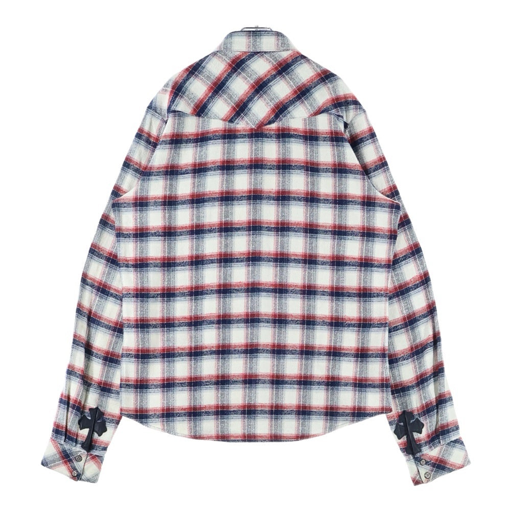 CHROME HEARTS(クロムハーツ) WESTERN ウェスタン フローラルクロスボタン クロスパッチ付き クロスボタン 長袖シャツ レッド