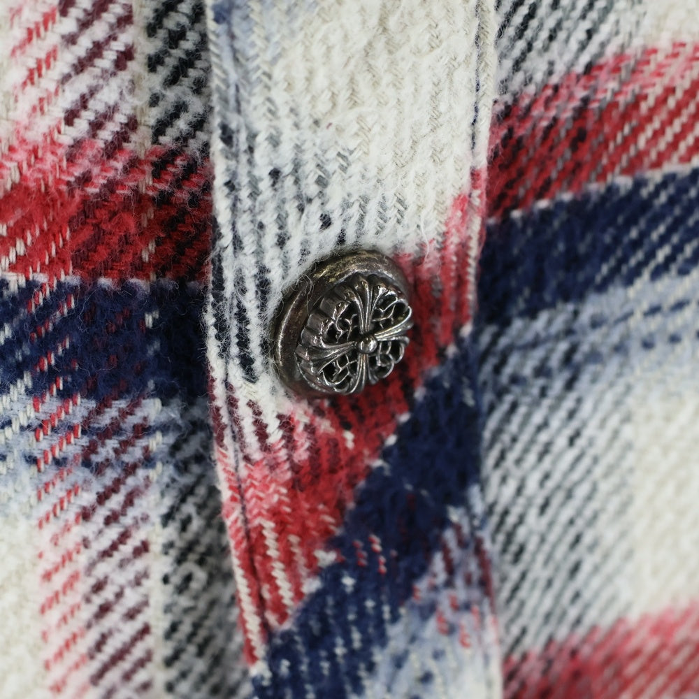 CHROME HEARTS(クロムハーツ) WESTERN ウェスタン フローラルクロスボタン クロスパッチ付き クロスボタン 長袖シャツ レッド