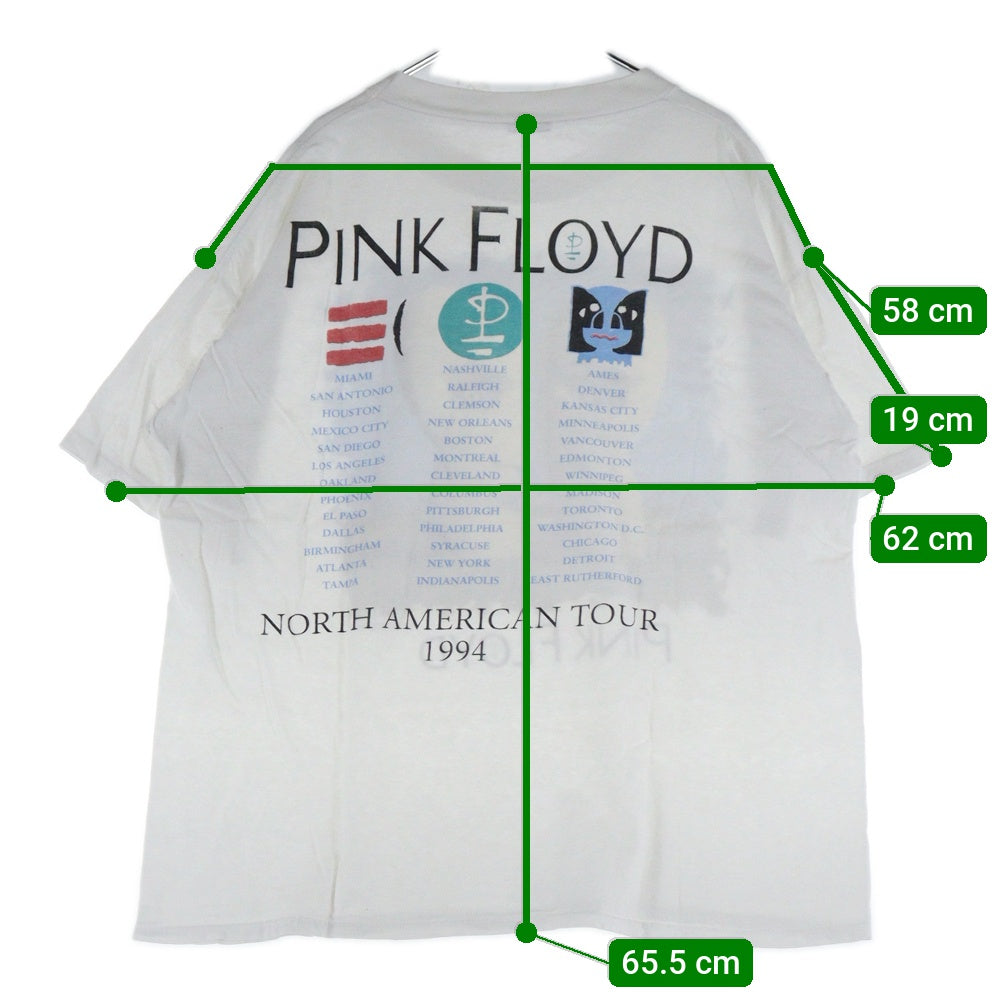 VINTAGE(ヴィンテージ) 90S PINK FLOYD NORTH AMERICAN TOUR 1994 ピンクフロイド 両面プリント 半袖Tシャツ ホワイト