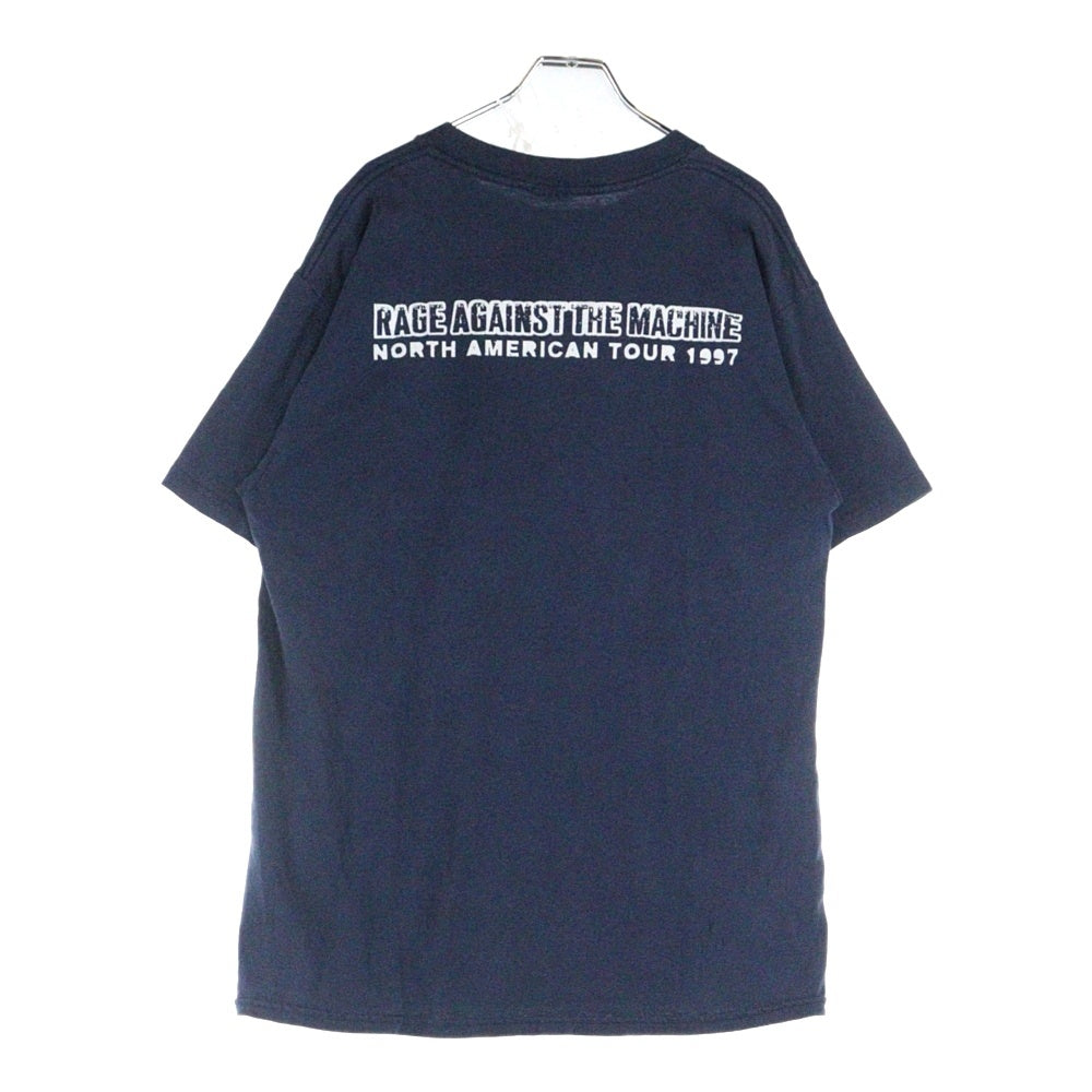 VINTAGE(ヴィンテージ) 90s RAGE AGAINST THE MACHINE WHO IS BEYOND THE LAW NORTH AMERICAN TOUR 1997 レイジアゲインストザマシーン 両面プリント 半袖Tシャツ カットソー ネイビー