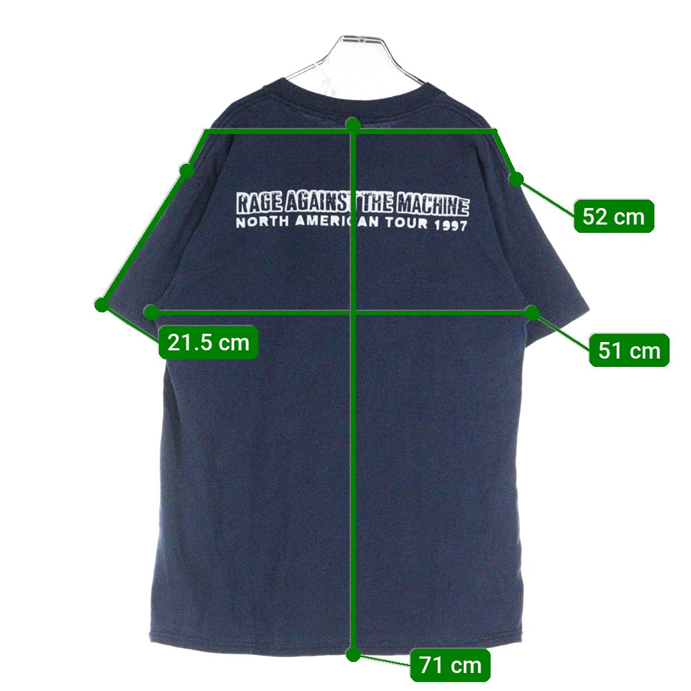 VINTAGE(ヴィンテージ) 90s RAGE AGAINST THE MACHINE WHO IS BEYOND THE LAW NORTH AMERICAN TOUR 1997 レイジアゲインストザマシーン 両面プリント 半袖Tシャツ カットソー ネイビー