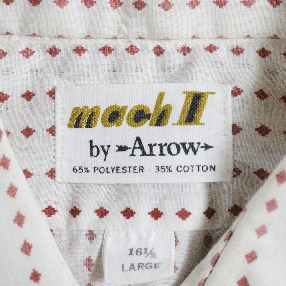 VINTAGE(ヴィンテージ) 70S mach II by Arrow デカ襟 ストライプ ロングスリーブ 長袖シャツ ホワイト