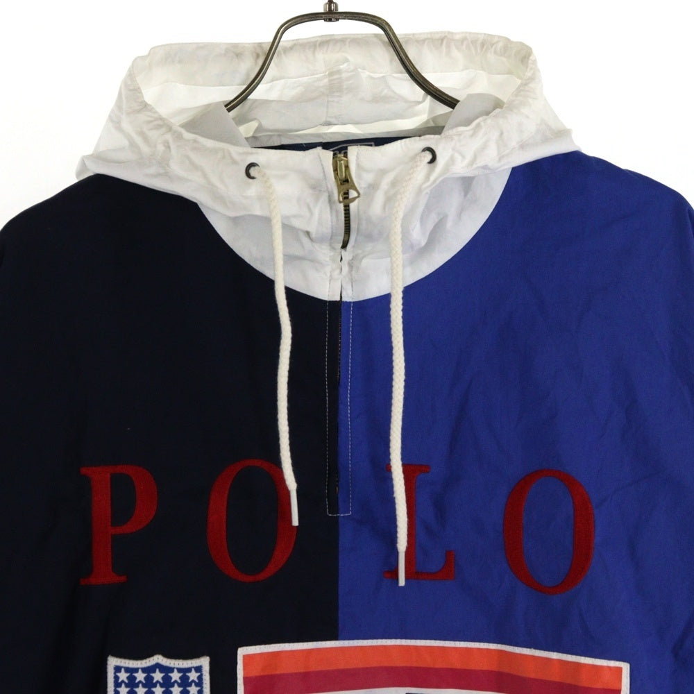 POLO RALPH LAUREN(ポロラルフローレン) STADIUM 1992 復刻 ハーフジップ アノラックジャケット プルオーバー フーディ ネイビー/ブルー