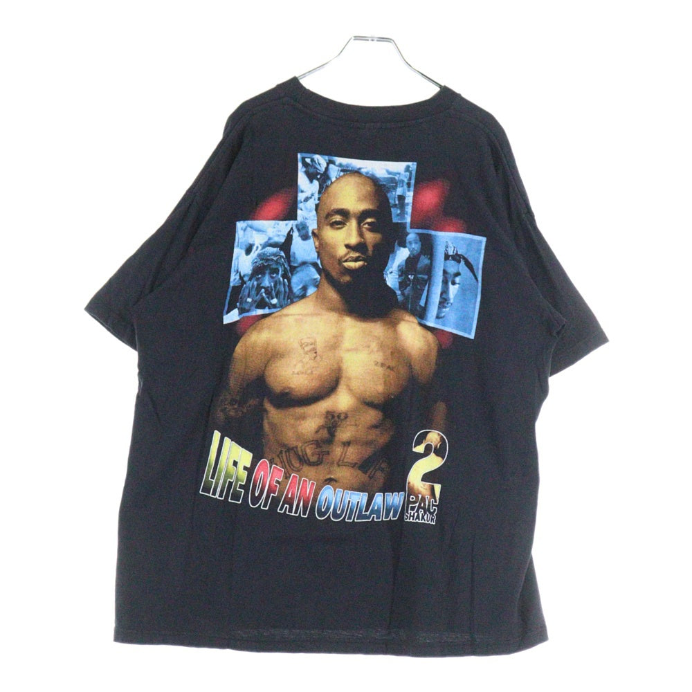 VINTAGE(ヴィンテージ) 90S BOOTLEG 2PAC LIFE OF AN OUTLAW THE 7DAY THEORY ツーパック ブートレッグ プリントTシャツ 半袖カットソー ブラック