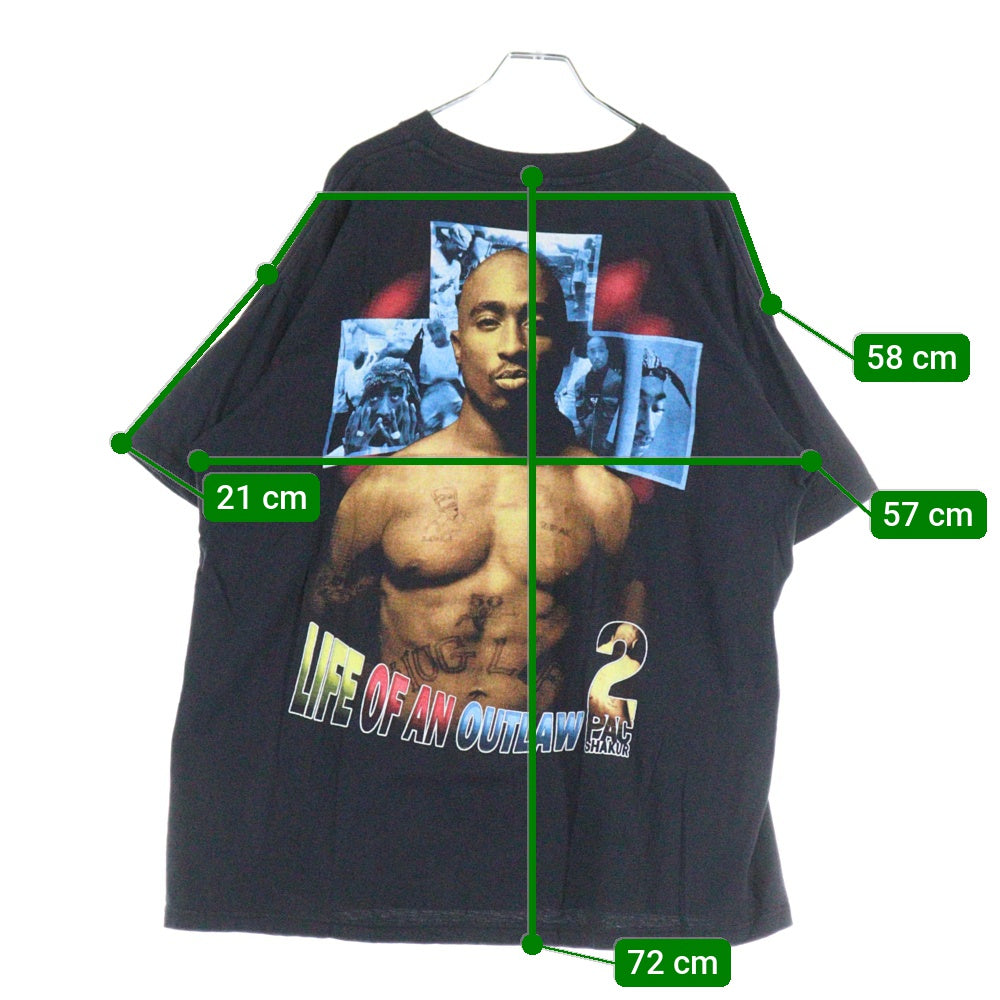 VINTAGE(ヴィンテージ) 90S BOOTLEG 2PAC LIFE OF AN OUTLAW THE 7DAY THEORY ツーパック ブートレッグ プリントTシャツ 半袖カットソー ブラック