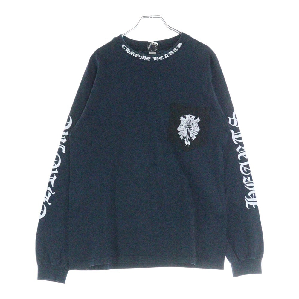 CHROME HEARTS(クロムハーツ) OLD ネックロゴ 袖プリント バックスクロールラベル 長袖Tシャツ 長袖カットソー ネイビー