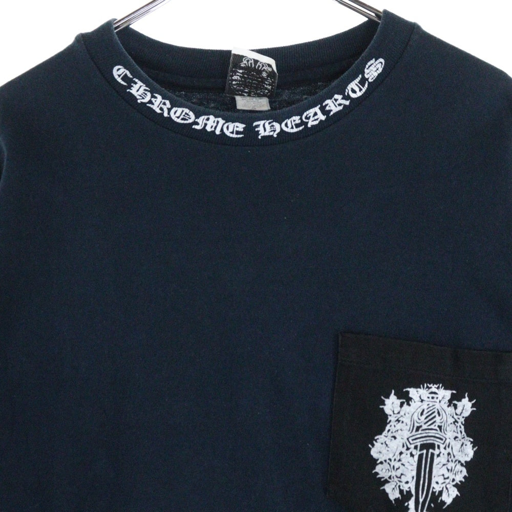 CHROME HEARTS(クロムハーツ) OLD ネックロゴ 袖プリント バックスクロールラベル 長袖Tシャツ 長袖カットソー ネイビー