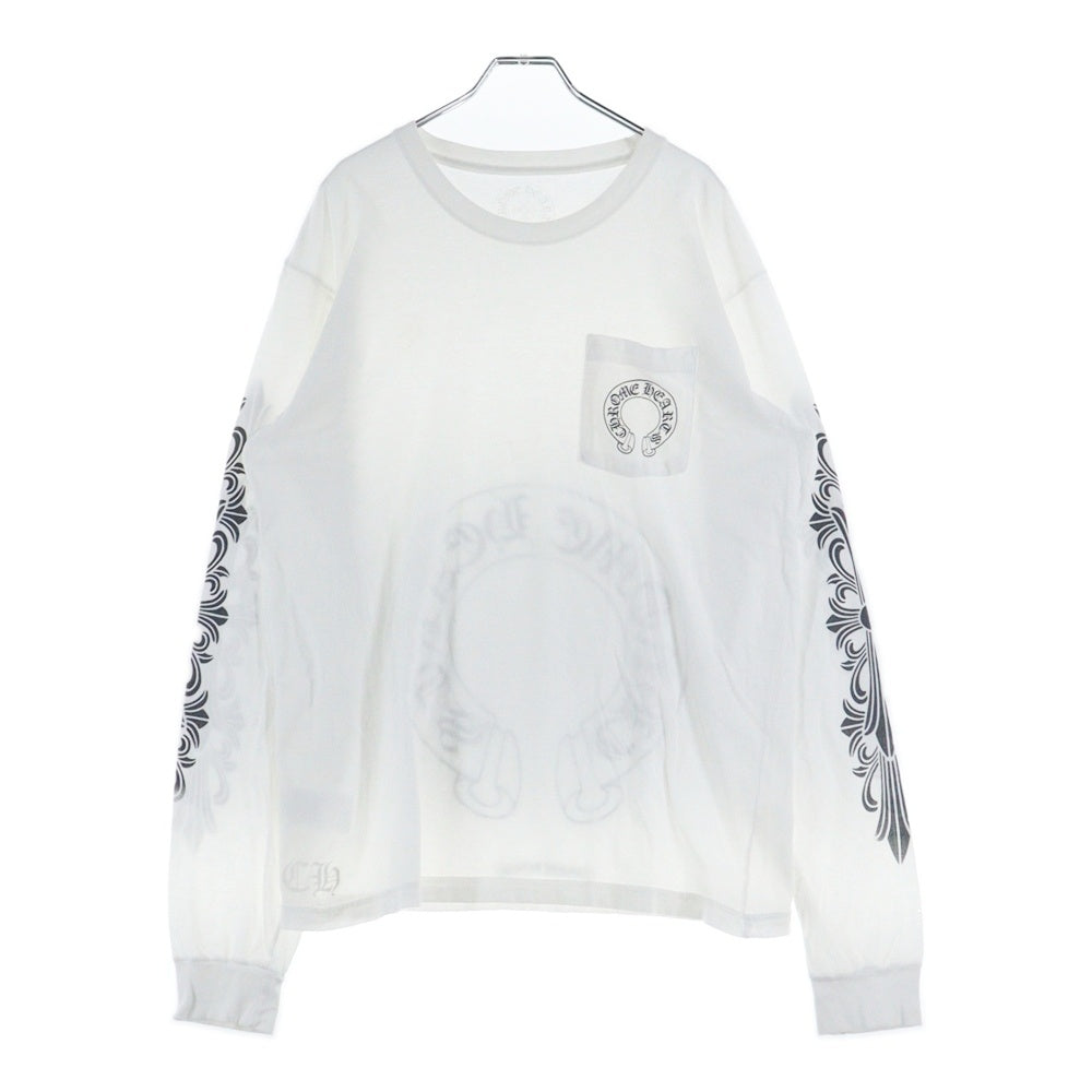 CHROME HEARTS(クロムハーツ) Horseshoe Arm Floral L/S Tee バックホースシュー アームフローラル 長袖Tシャツ ホワイト