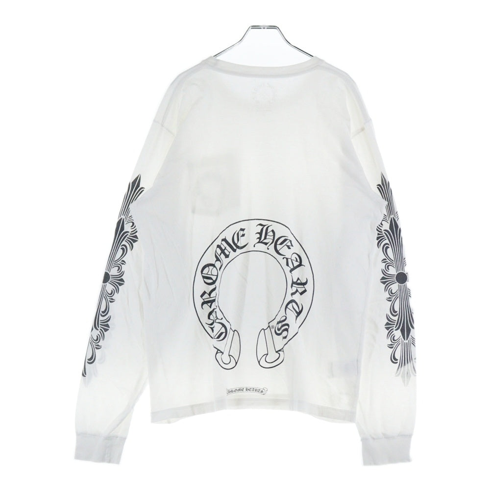 CHROME HEARTS(クロムハーツ) Horseshoe Arm Floral L/S Tee バックホースシュー アームフローラル 長袖Tシャツ ホワイト