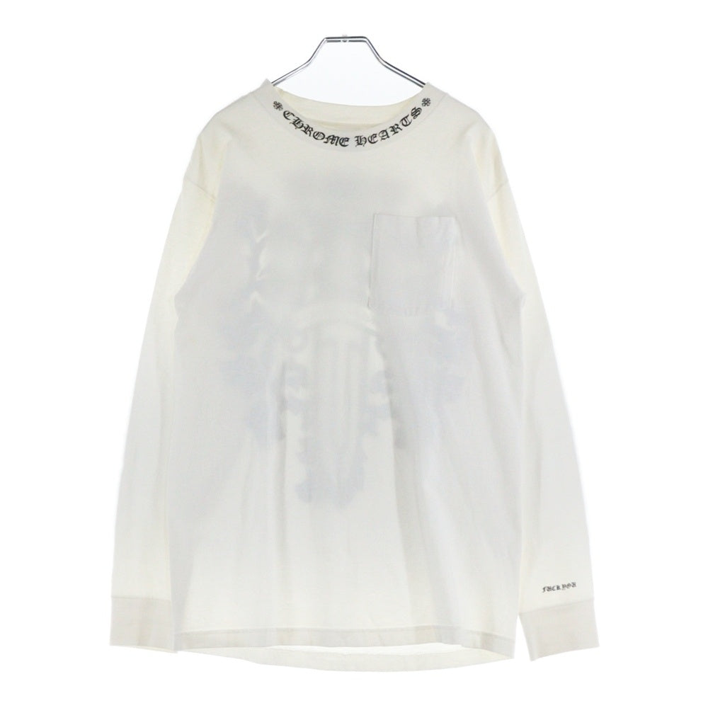 CHROME HEARTS(クロムハーツ) OLD NECK LOGO L/S TEE ネックロゴ バックダガープリント 長袖Tシャツ ロングスリーブカットソー ホワイト