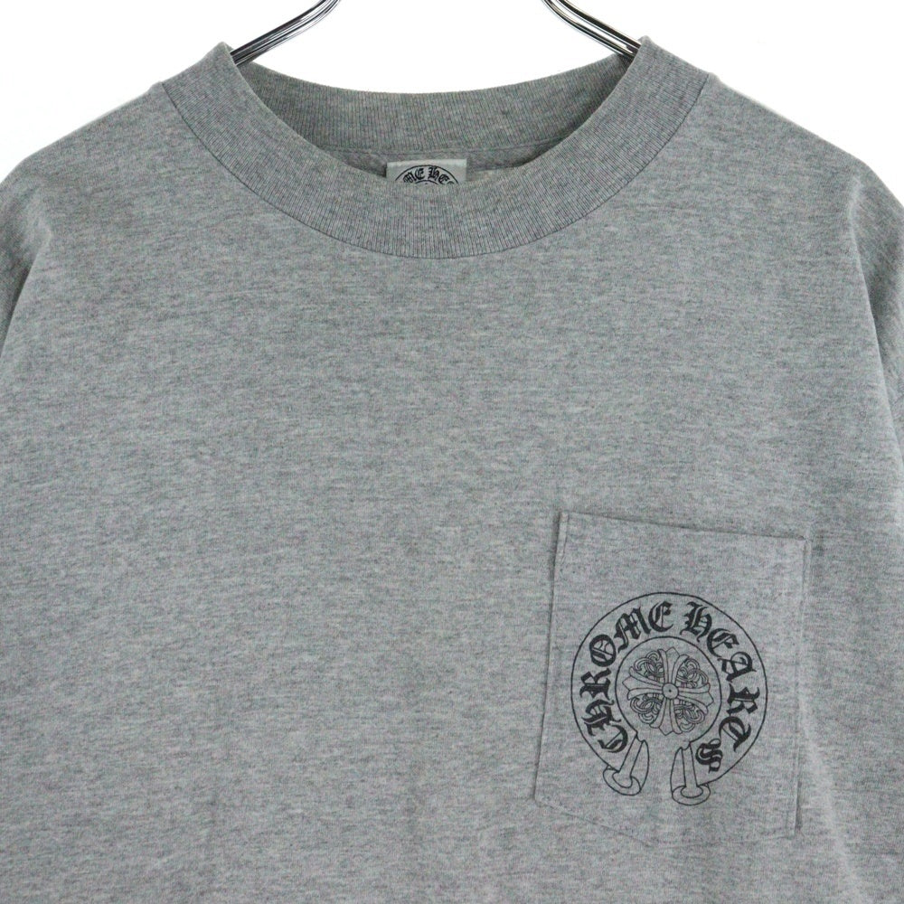 CHROME HEARTS(クロムハーツ) OLD オールドモデル バックセメタリークロス ホースシュープリントポケット 長袖カットソー 長袖Tシャツ グレー