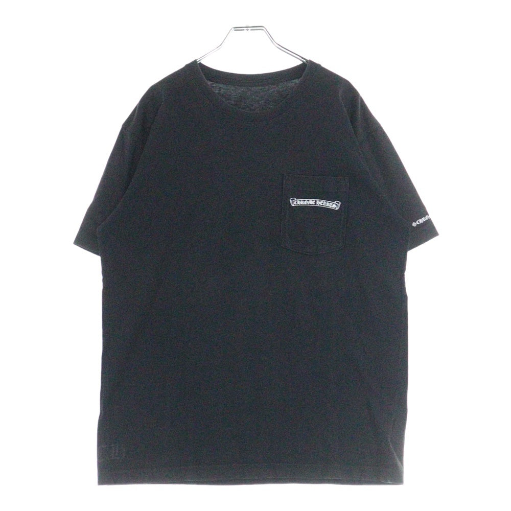 CHROME HEARTS(クロムハーツ) バックスクロールラベルプリント 胸ポケット 半袖Tシャツ カットソー ブラック